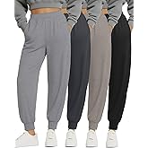 Sweetyweee 4 Pack Women's Lounge Joggers Pants, Yoga Sweatpants with Pockets Casual Baggy Workout Trousers for Athletic Gym