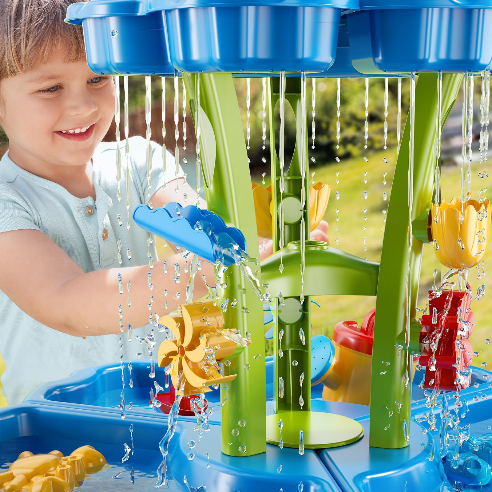 NIPLOOOW Water Table for Toddlers 3-5, Kids Sand Water Table, Water and Sand Activity Sensory Tables Summer Outdoor Toys Beach Toys for Outside Backyard for Kids Toddlers Age 3 4 5 6 7 8