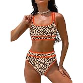 popvil Women's High Waisted Bikini Sets 2026 Neon 2 Piece Swimsuit | Sporty ladies bathing suit; modest and full coverage swi
