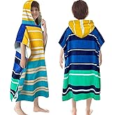 VOOVA & MOVAS Hooded Poncho Towels for Big Kids, Oversized (6-12Years,26"X64") Made from 100% Soft Cotton,Absorbent Bathrobe for Boys,Perfect for Pool| Swimming | Bathing | Beach, Blue Stripe