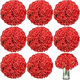 Hoteam 72 Heads Artificial Red Rose Flowers 6 Bouquet Wedding Decoration Faux Flower Arrangement Bouquet with Stem Bridal Shower Gift Floral Centerpiece for Tables