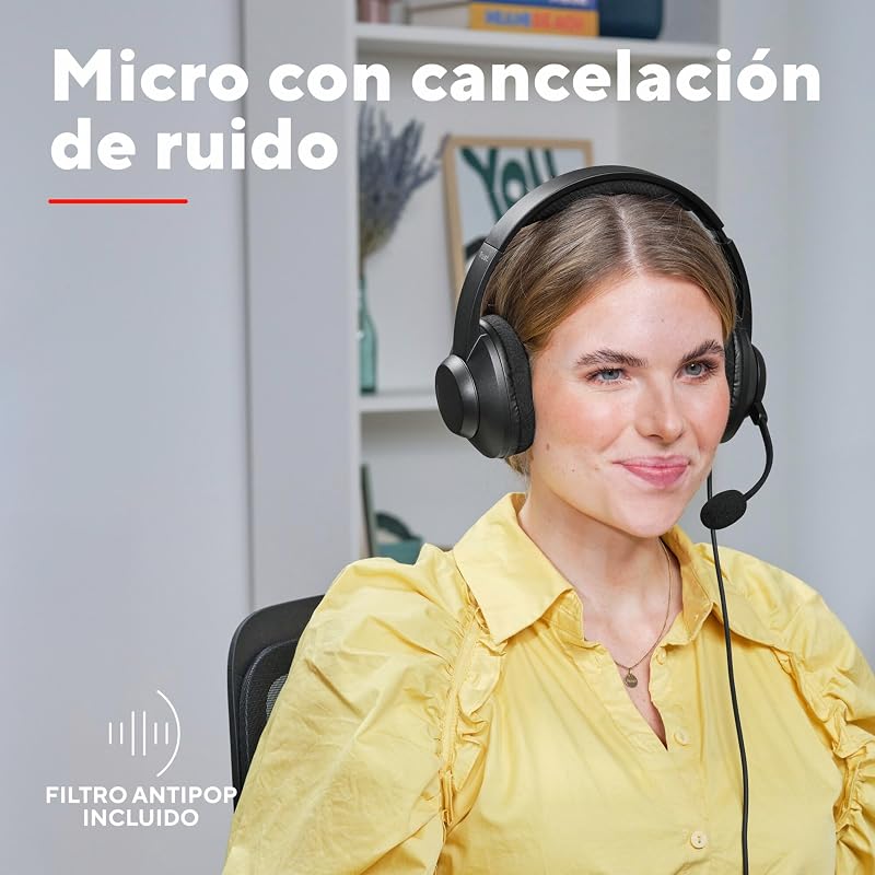 Ayda MAX Auriculares con Cable USB Over Ear, Micrófono ENC, Negro