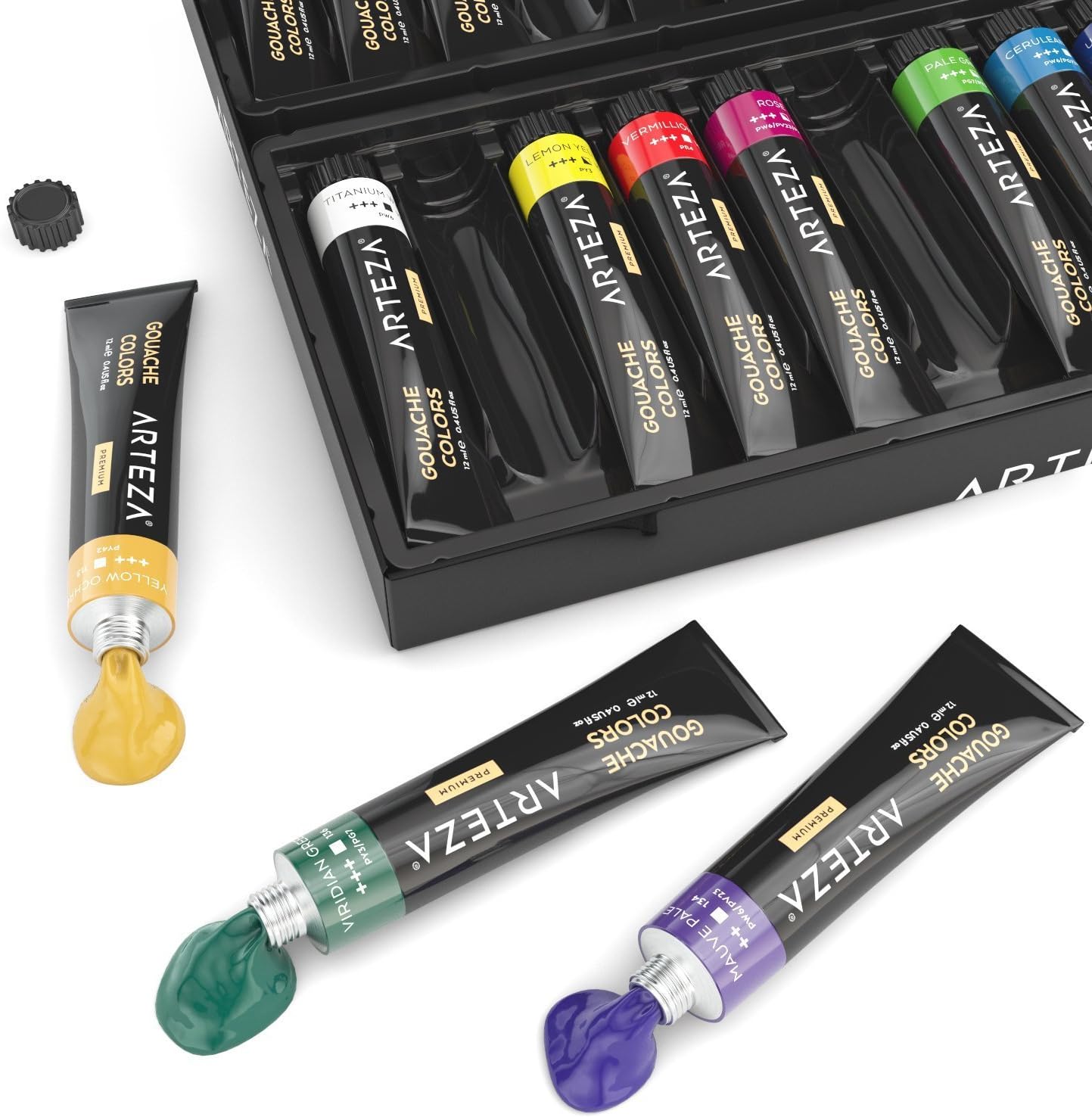 ARTEZA Gouache Paint, Set of 24 Colors/Tubes (24x12ml/0.4oz) with Storage Box, Rich Pigments, Vibrant, Non Toxic Paints for The Professional Artist, Hobby Painters & Kids, Ideal for Canvas Painting : Office Products