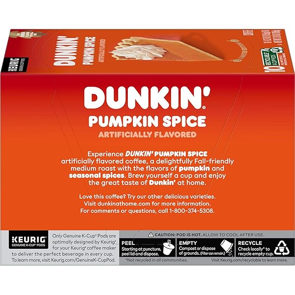 DUNKIN’ PUMPKIN SPICE FLAVORED COFFEE, 10 KEURIG K-CUP PODS