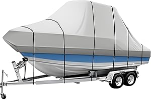 I COVER iCOVER T-Top Boat Cover, 600D Heavy Duty Marine Grade Waterproof Tear Resistant, Hard Top/T Top Boat Cover for Center Console Boat with T TOP Roof, Fits 20'-22' Long Beam Width up to 106", Grey