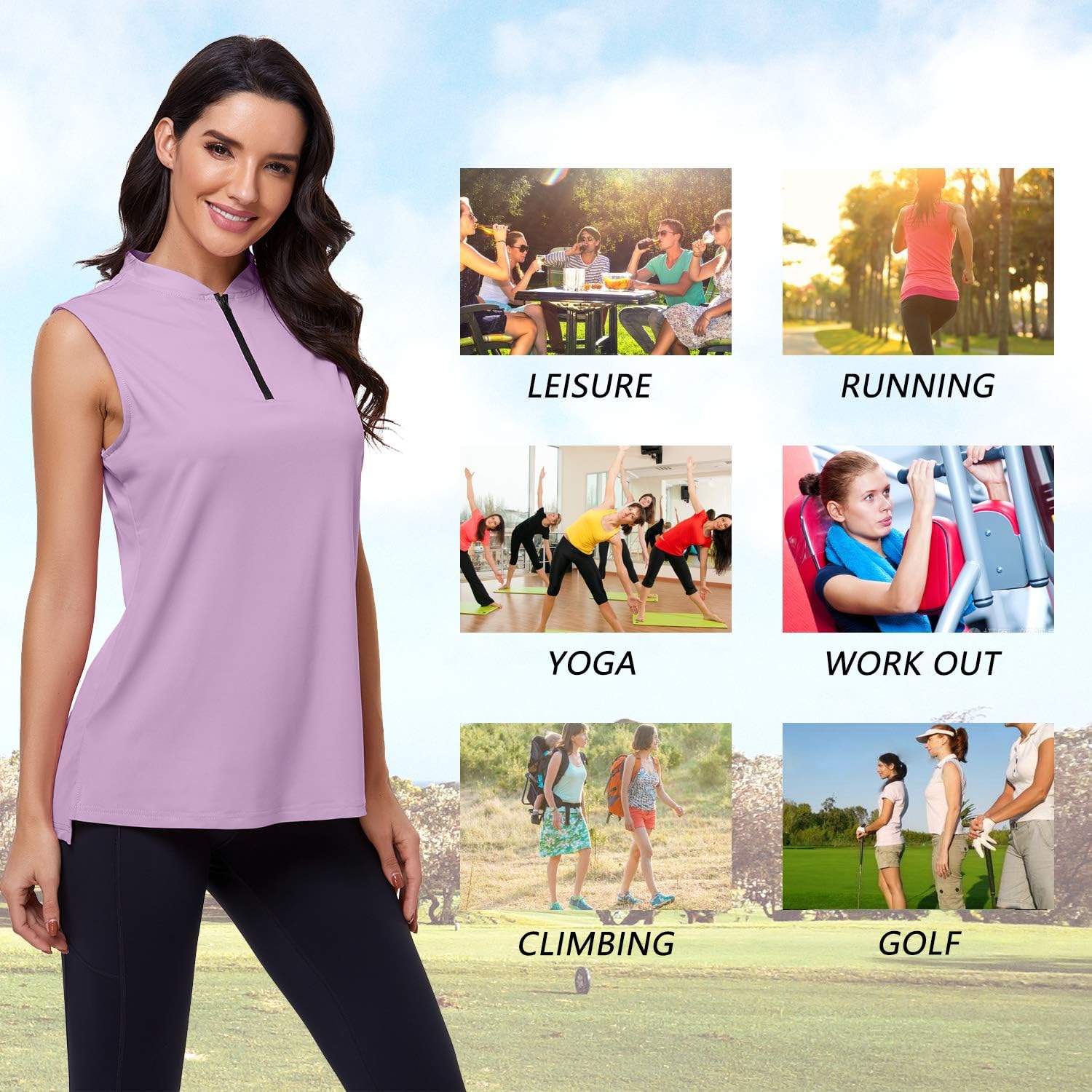 Women Hiking Long Sleeve/Sleeveless UPF 50+ Dry Fit Sun Protection Golf Tennis Shirt: Clothing