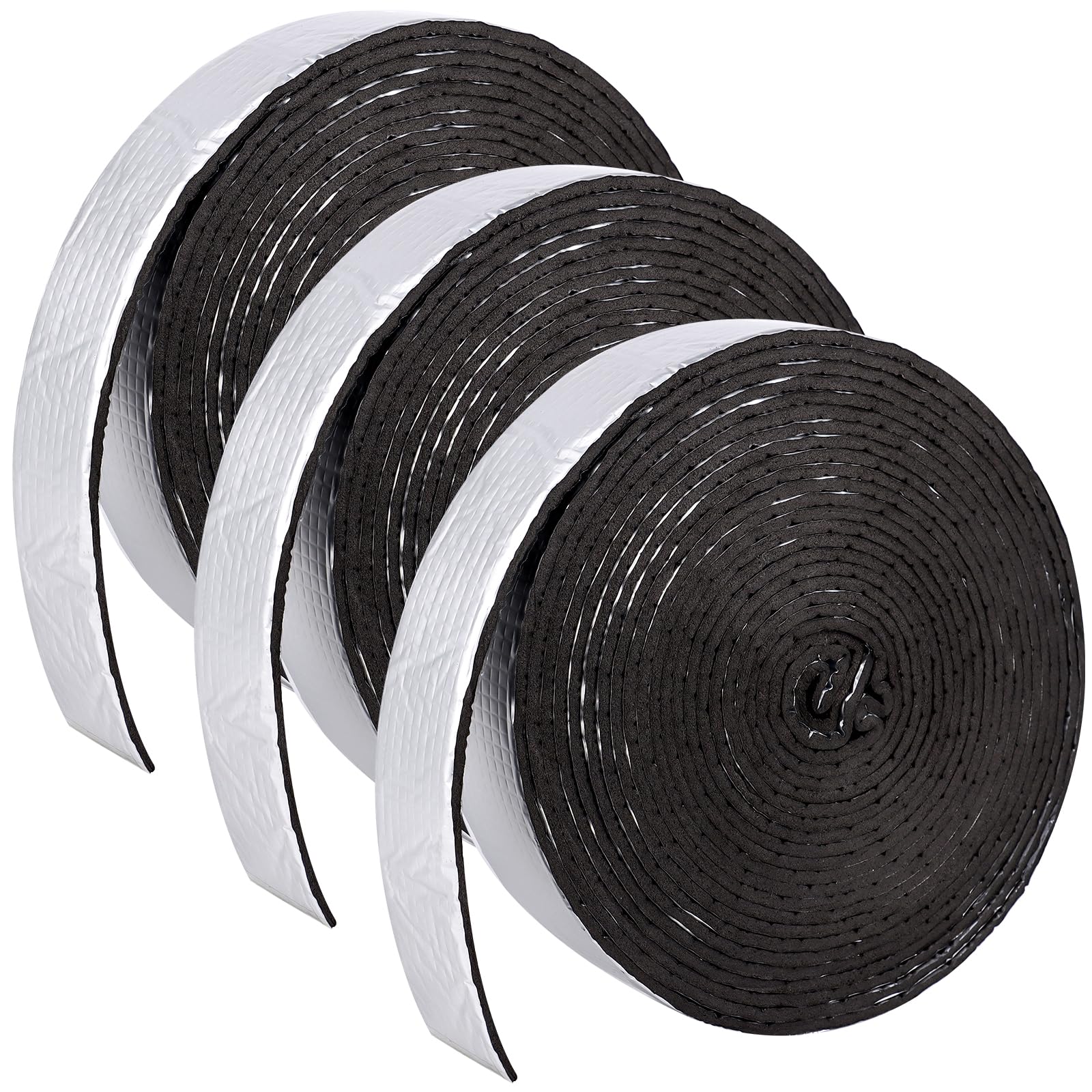 Photo 1 of 3pcs  Wrap Insulation 2" WideX 36 FT Pipe Insulation Foam Tape Roll Self-Adhesive Wrap Outdoor Foam and Foil Pipe Wrap Insulation Tape for Wrapping Hot Cold Water Pipes Aluminum Foil Finish