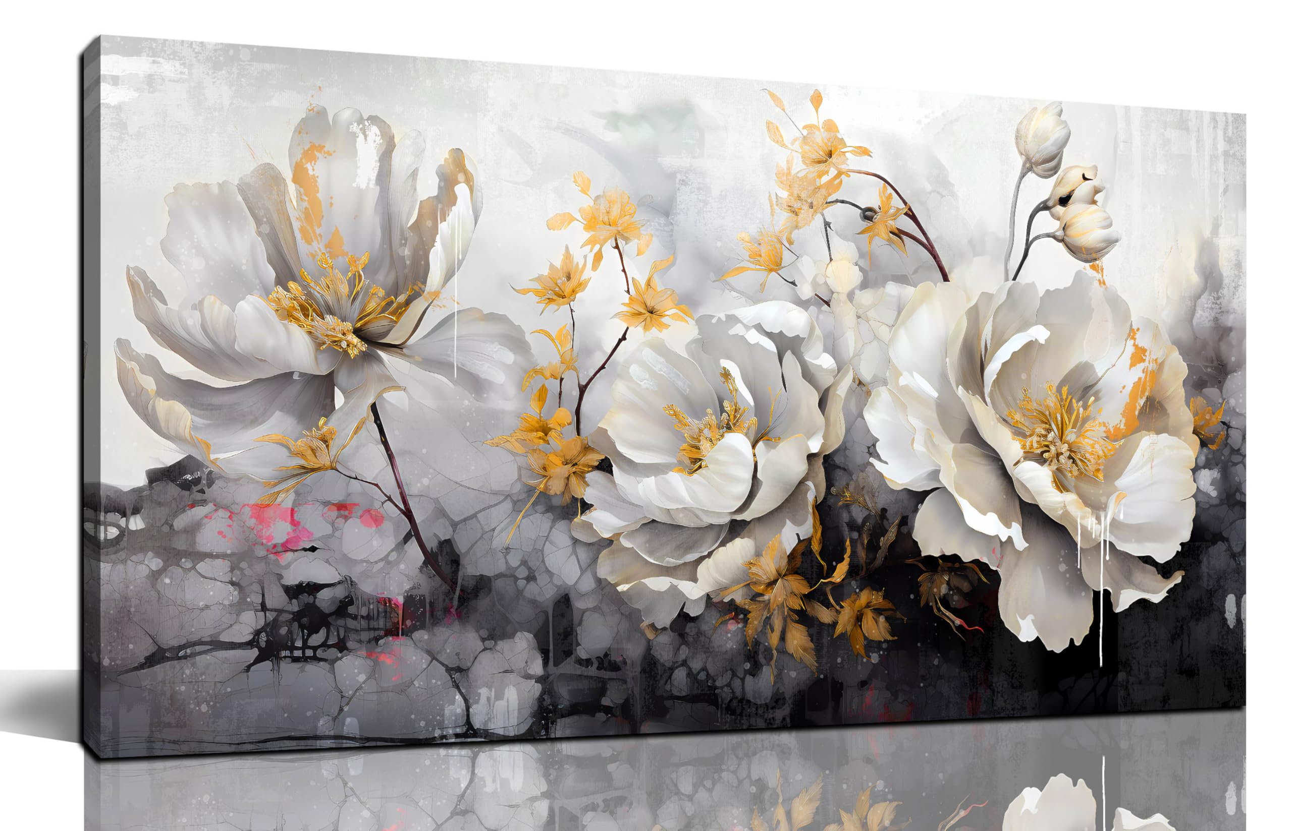 ENTANUB Flower Wall Art for Lving room, Cold and White Floral Canvas Wall Decor for Bedroom, Picture Print Arwork, Size 20x40 Inches