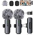 ZOPPLM Wireless Mini Microphone for iPhone - 2 Pack Lavalier Bluetooth Microphone for Video Recording, 2 in 1 Noise Reduction