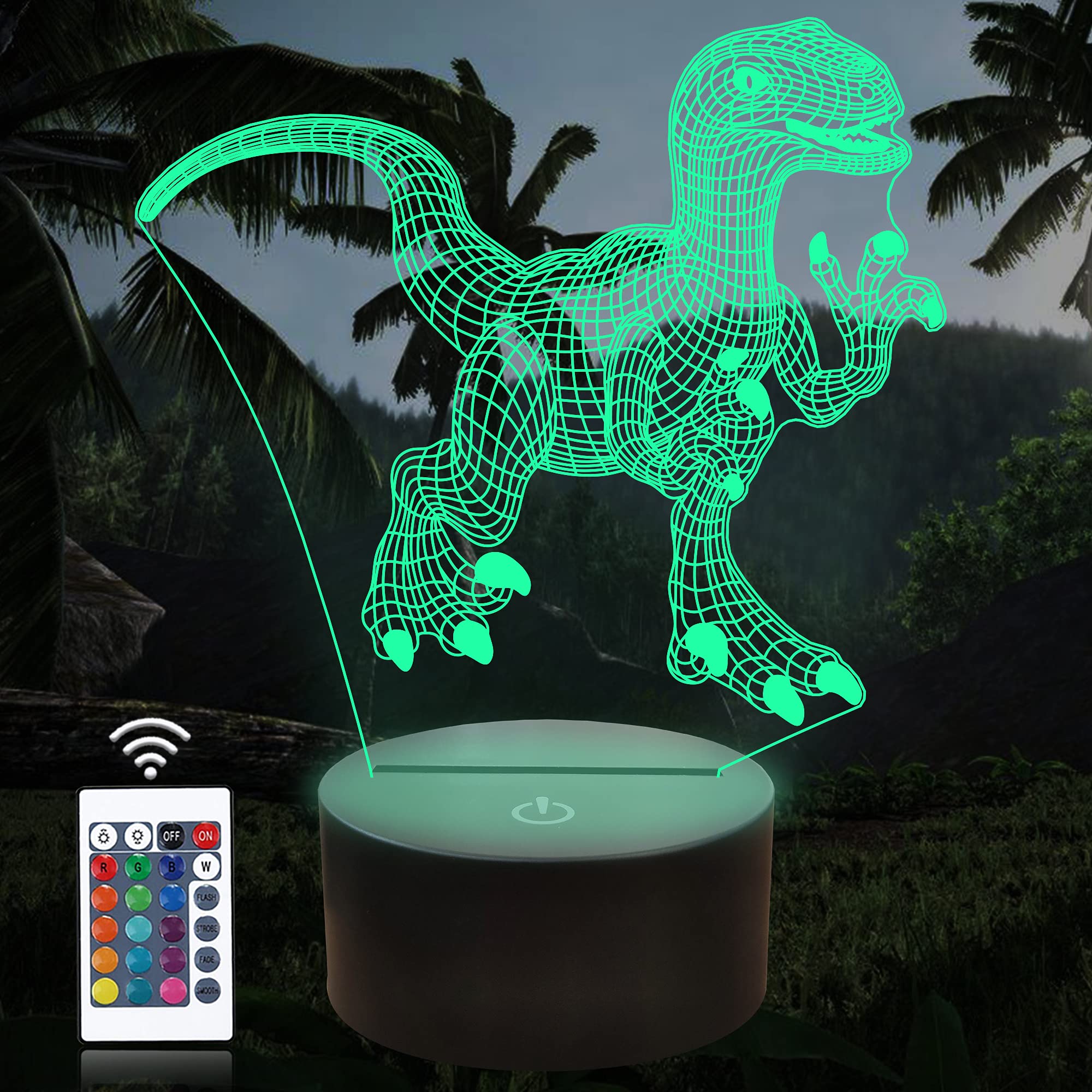 Attivolife Dinosaur Gifts, 3D Illusion Night Light Kids T-rex Toy, 16 Colors Changing Remote Control Timer Optical Bedroom Decor Perfect Birthday Christmas Halloween Gifts for Boys Child