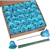ICBOX Glitter Roses,30PCS Blue Roses Artificial Roses with Stems for Crafts Wedding Bouquet Party Home Decor(Blue)