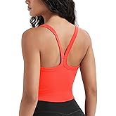 ODODOS Women's Seamless Crop Cami Wide Scoop Neck Ribbed Soft Open Racerback Cropped Tank