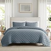 WDCOZY Dusty Blue Cloud Twin Size Quilt Set, Tan Lightweight Farmhouse Bedspread, Rustic Country Coverlet, Taupe Camel Soft Bedding, Thin Comforter for All Season - 2 Pieces, 68x90 inches