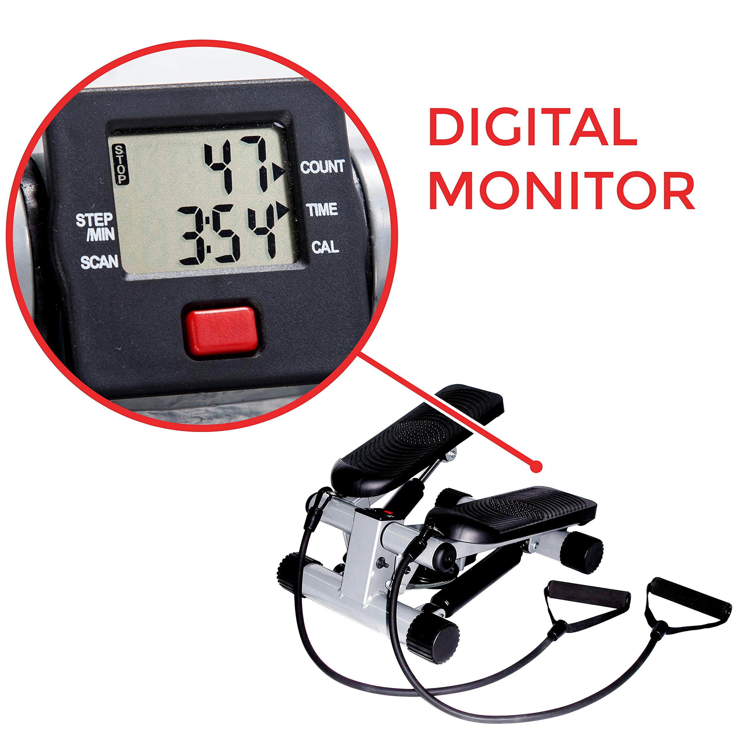 Sunny Health & Fitness Mini Steppers for Exercise at Home, Stair Step Workout Machine with Resistance Bands, Full Body Cardio Equipment with Digital Monitor No. 012 S Sunny Health & Fitness Mini Steppers for Exercise at Home, Stair Step Workout Machine with Resistance Bands, Full Body Cardio Equipment with Digital Monitor No. 012 S