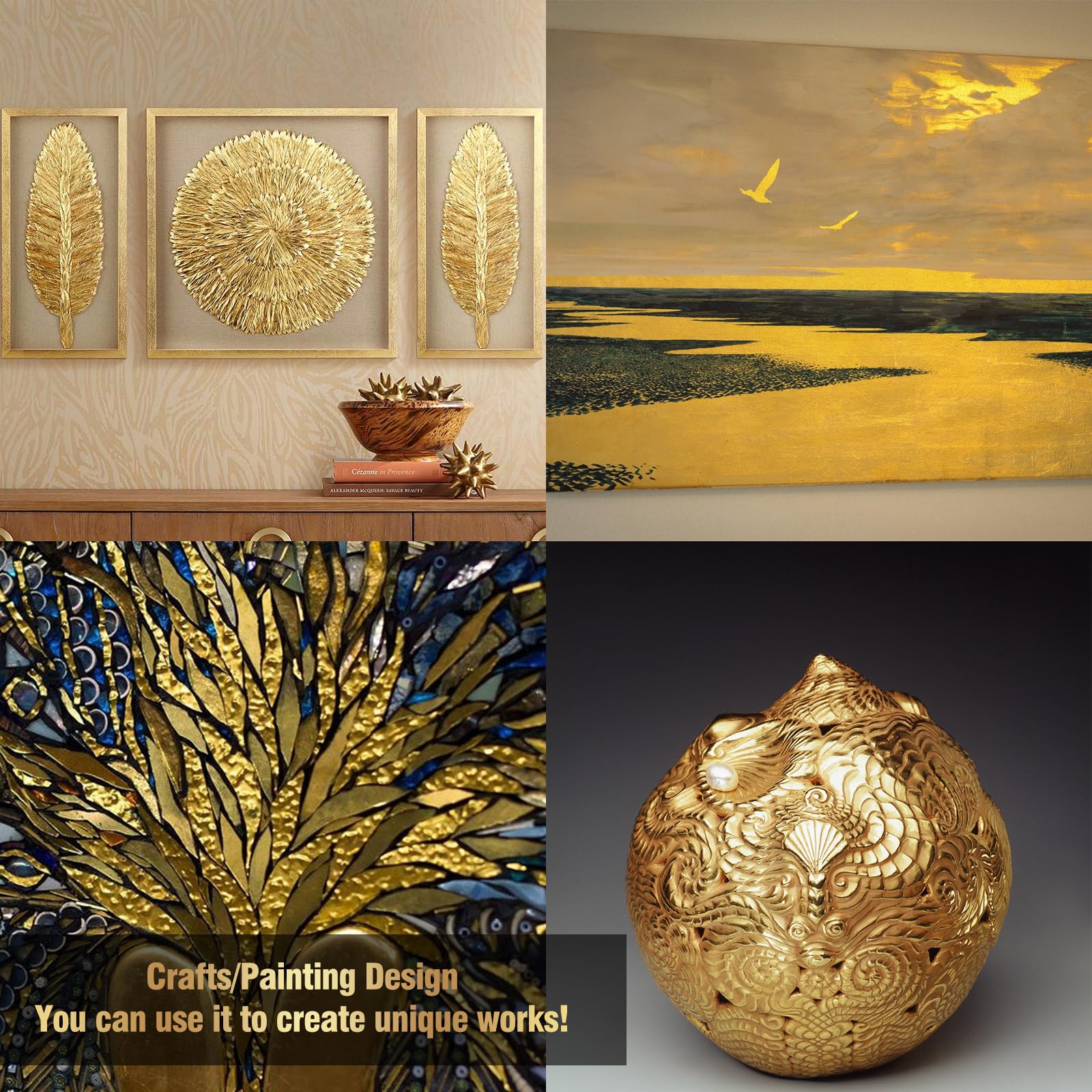 Yeardera Gold Leaf Kit, 100ml Gilding Adhesive and Varnish with 100 Gold Leaf Sheets for Arts, Crafts, Painting, Furniture, and Decoration