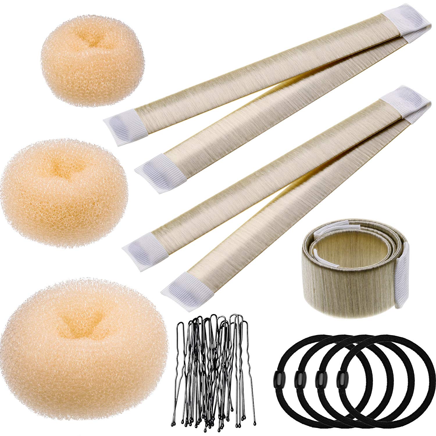 Hair Donut Bun Shaper Maker Tool Set with 3 Pieces Donut Bun Maker, 3