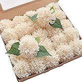 Floroom Artificial Dahlia Flowers 25pcs Real Looking Cream Foam Fake Roses with Stems for DIY Wedding Bouquets Bridal Shower Centerpieces Floral Arrangements Party Tables Home Decoration