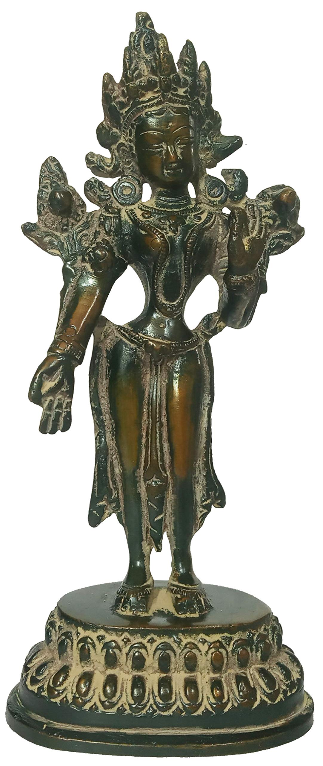 Purpledip Brass Idol Syamatara Green Tara Standing: Antique Green Patina Finish (12161)