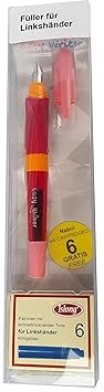 Füller Füllhalter für Linkshänder mit spezieller Griffzone mit schnelltrocknenden Standardpatronen (orange/rot)