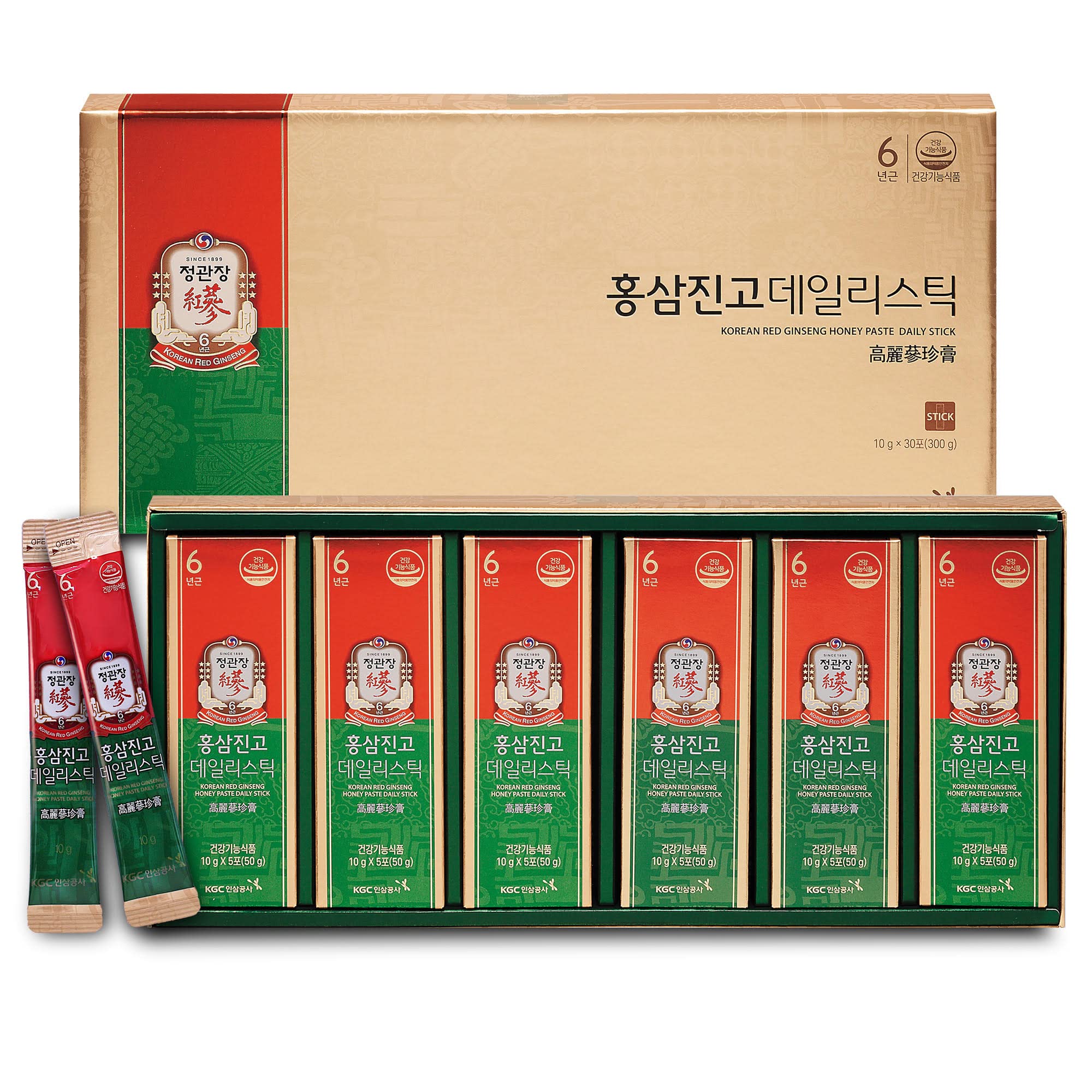 JUNG Kwan Jang Korean Red Ginseng Honey Paste Daily Stick | Poria Mushroom, Rehmannia Extract Hong Sam Jin Go Daily | Natural Energy Booster for Men & Women, Pre Workout | 30 Count