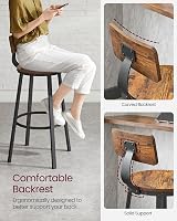 VASAGLE Bar Stools Set of 2 with Backrest 73 cm Tall Industrial Rustic Brown view 5