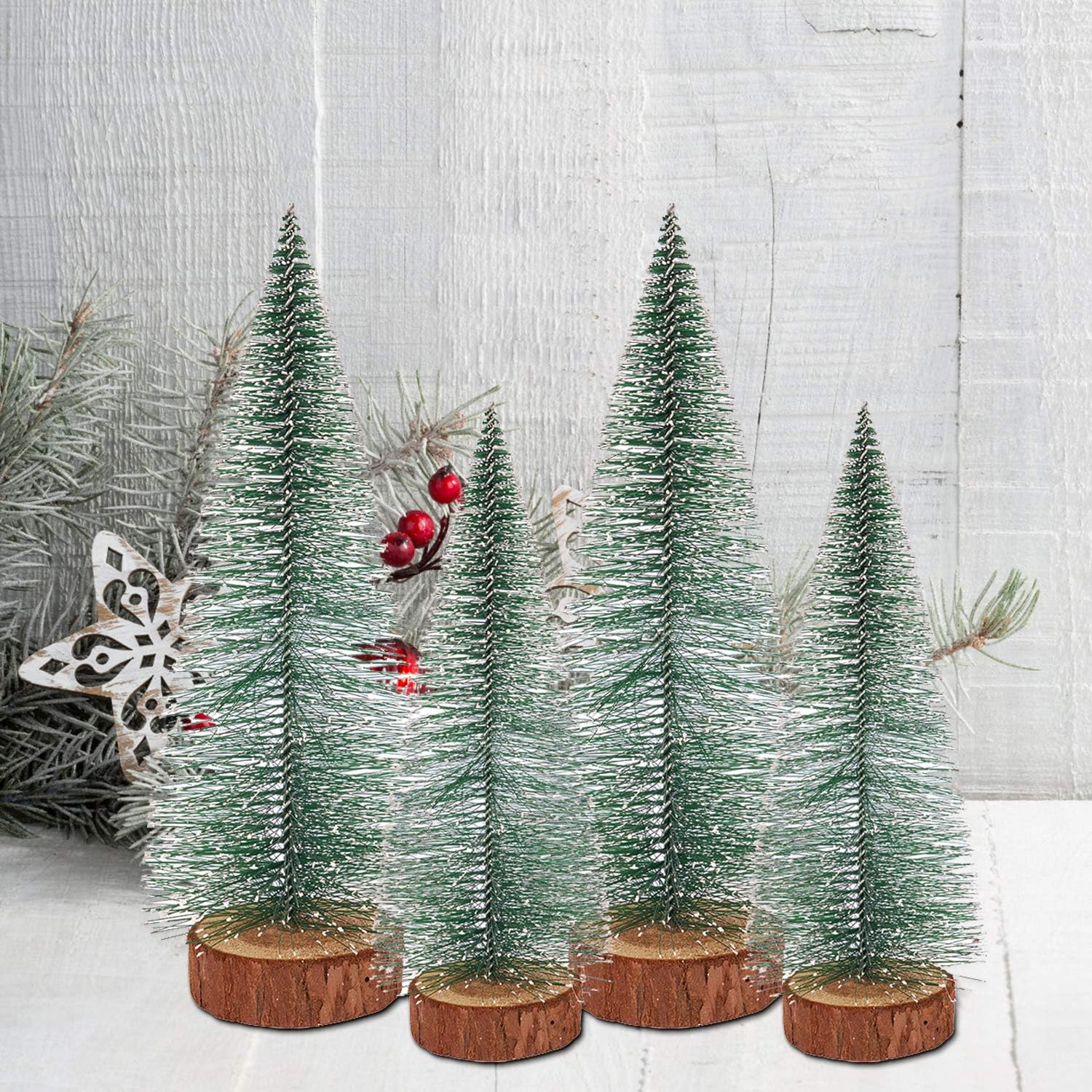 handrong 4Pcs Xmas Pine Tree Tabletop Christmas Tree Tabletop Model Trees Desktop Pine Tree Mini Christmas Tree Mini Snow Frost Trees DIY Room Decor Home Table Top Decoration Diorama Models
