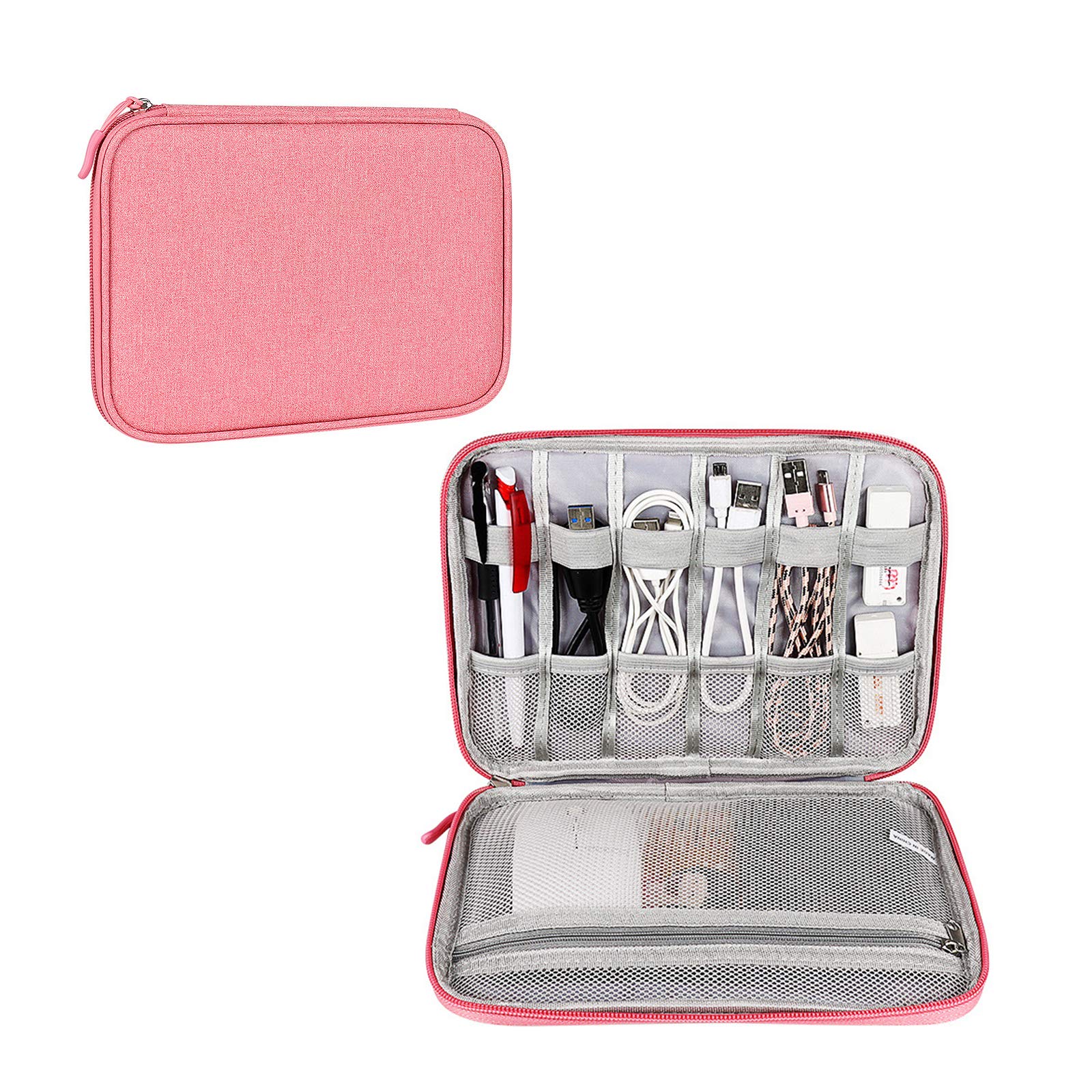 Hosoncovy Electronic Accessories Organizer Bag - Cable Organizer Bag - USB Flash Drive Case - Tablet Case - Phone Cables - Earphone - USB Thumb Stick Drive (Pink)