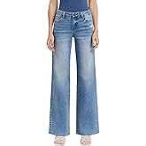 VERVET Women's Olivia Mid Rise Clean Cut Raw Hem Wide Jeans