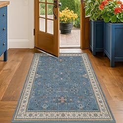 Washable Blue Rugs for Entryway Indoor - 3x5 Throw