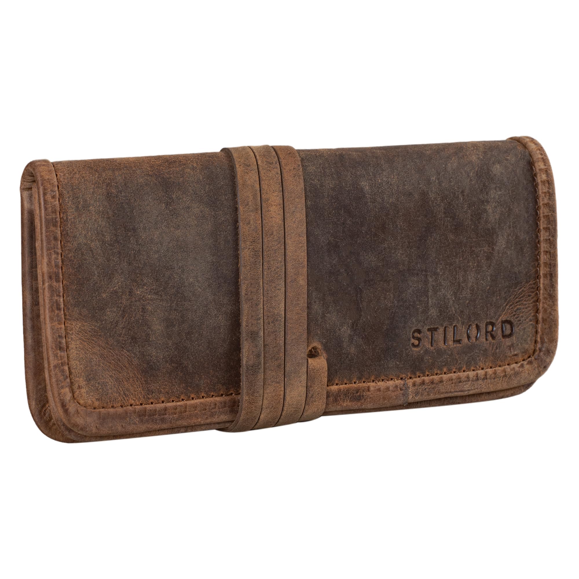 STILORD "Lenny" Pencil case Leather Vintage Small Ideal as a Little Wallet Purse Stylish Pen case and Cosmetic case in Genuine Buffalo Leather Colour:Calais - Brown