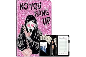 BVDIKMI Server Book for Waitress, Leather Waiter Book Server Wallet with Zipper Pocket, Cute Waitress Book & Waitstaff Organizer with Money Pocket Fit Server Apron,Ghostface Pink