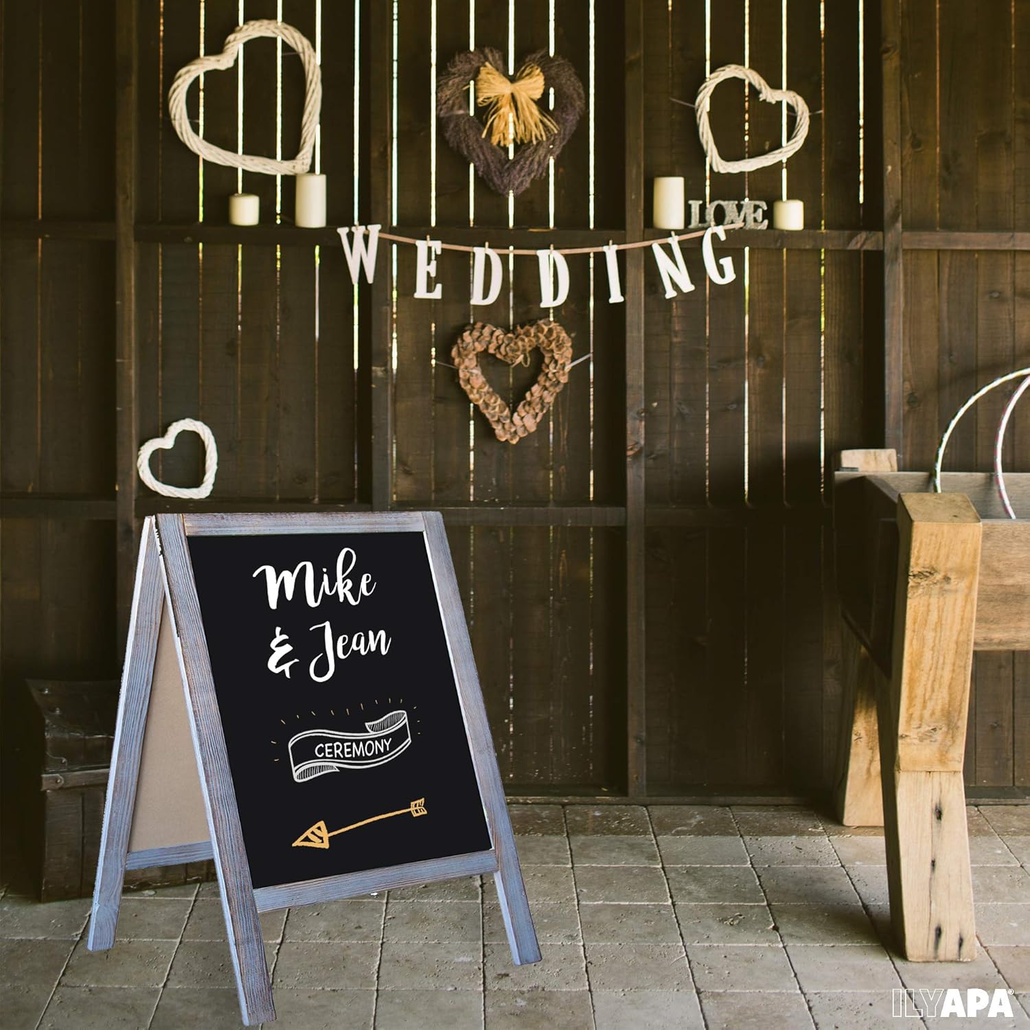 Wooden A-Frame Sign with Eraser & Chalk - Magnetic Sidewalk Chalkboard – Sturdy Freestanding Grey Sandwich Board Menu Display for Restaurant, Business or Wedding : Office Products