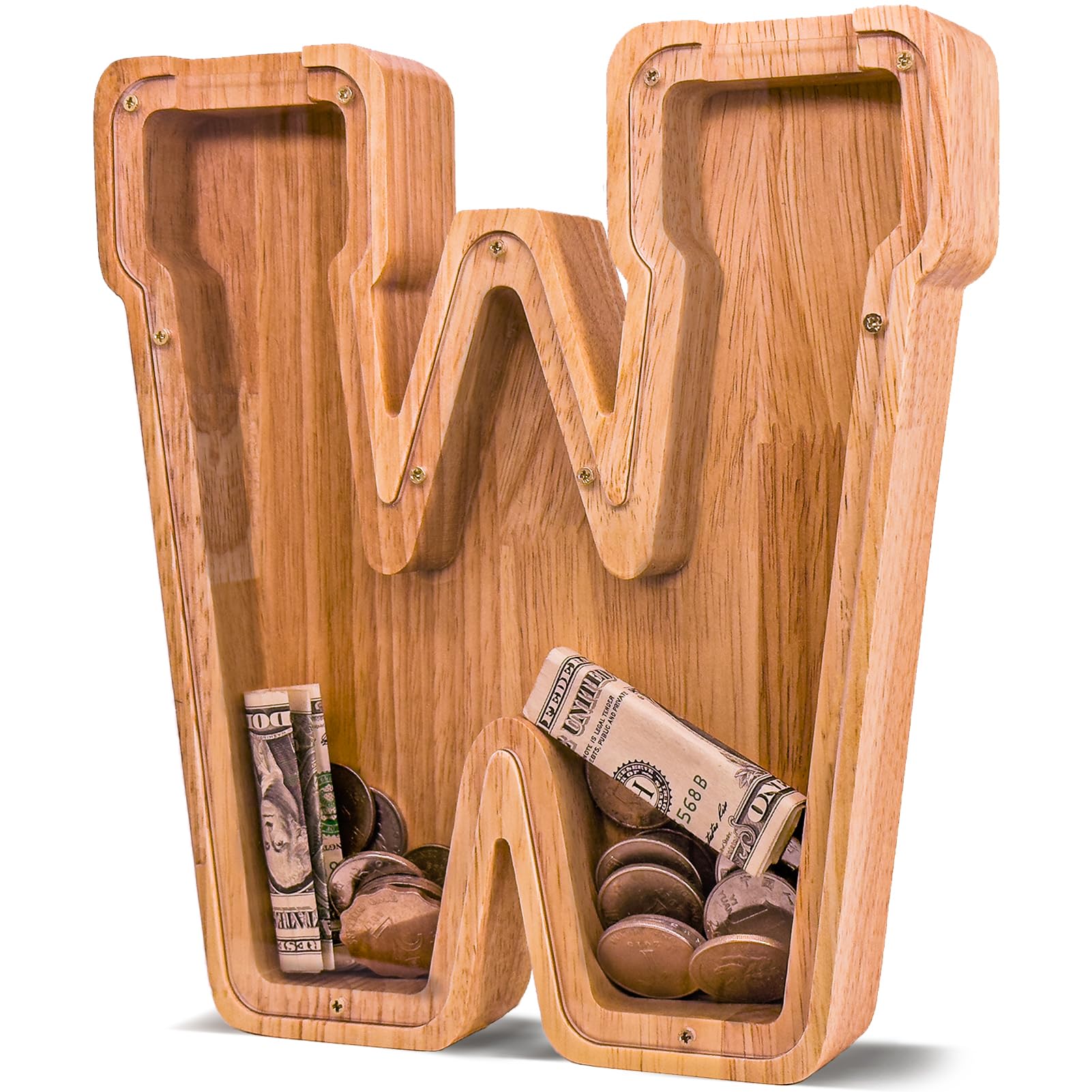 JOOMLAFLY Wooden Letter Piggy Bank for Kids Larger Letter Piggy Bank for Boys and Girls Personalized Piggy Bank Initial Coin Bank Wood Kids Money Bank for Birthday and Festival