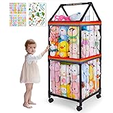 FIOBEE Stuffed Animals Storage Zoo With Wheels 360 Degree Movable Plushies Toy Storage Organizer Large Stuffed Animal Holder Cage With DIY Stickers for Nursery Play Room Kids Room Organization, Black
