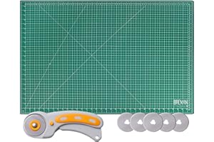 W.A. PORTMAN WA Portman Self Healing Cutting Mat and Rotary Cutter Set - 24x36 Inch Rotary Cutter Mat - 45mm Rotary Cutter and Mat - 5 Extra Rotary Fabric Cutter Blades - Ideal Sewing Mat Set for Craft Supplies