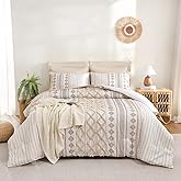 Herside Tufted Boho Comforter Set Bed in A Bag,Shabby Chic Aztec Western Beige Bedding Tufted Decor Queen Size Bedding Comforter and Sheet Set,Farmhouse Luxury 7 Pieces Quilt Set for All Season