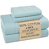 Casa Platino Twin Sheets Sets – 100% Cotton Twin Sheets Cooling with 2 Pillowcases, 15" Deep Pocket Fitted Sheet, Crisp & Smooth Feel, Ultra Soft & Cozy, Fit – Blue Sky