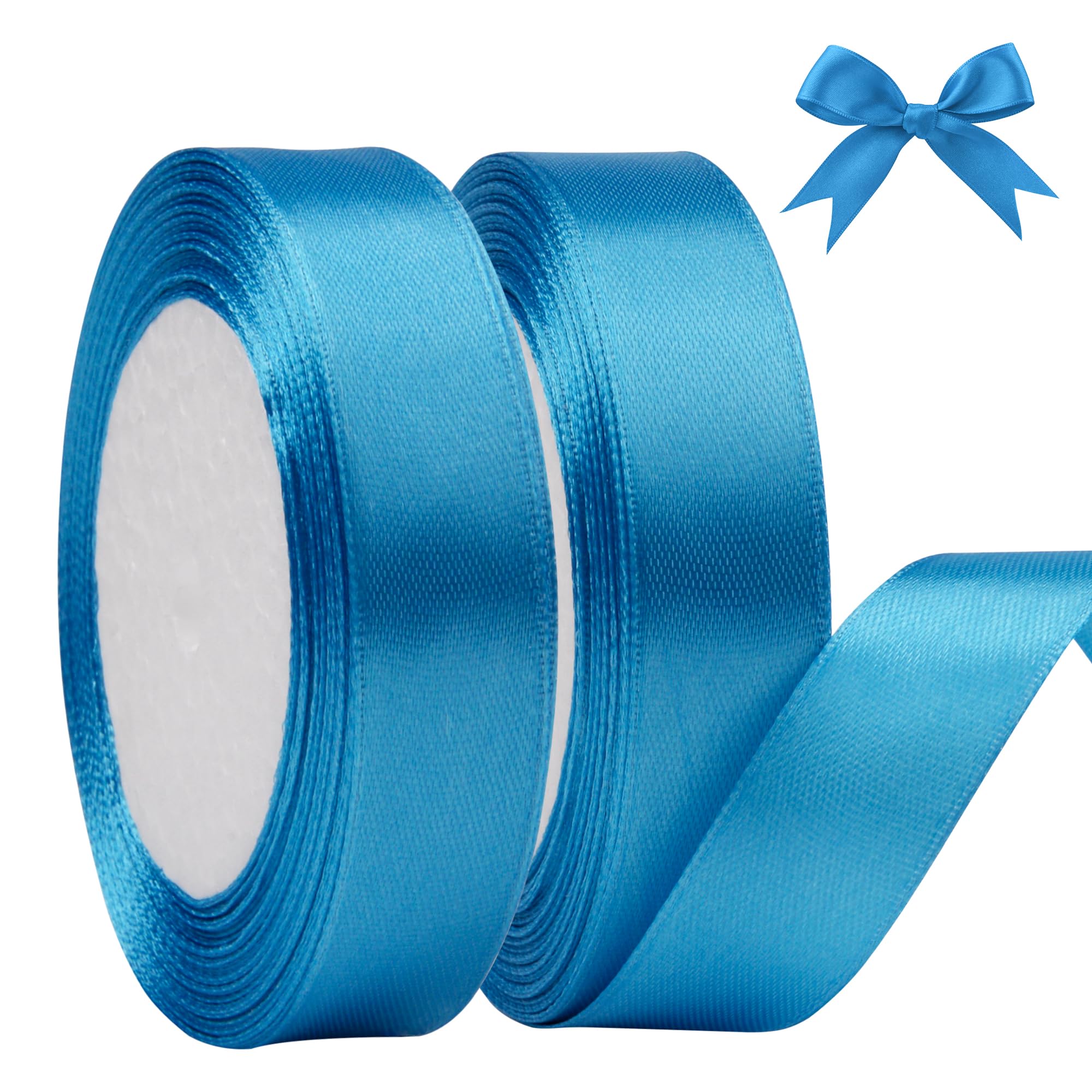 KEYIDO Blue Ribbon 20mm Wide, 50 Yards Blue Satin Ribbon for Gift Wrapping, Hair Bow, Florist, Crafts, Car, Wedding, Christmas Party Decoration (25 Yards/Roll)