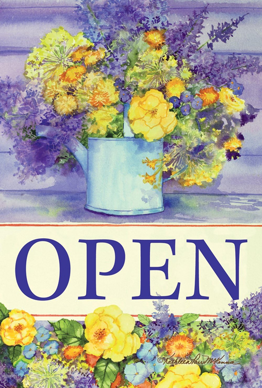 Toland Home Garden Open Watering Can 12.5 x 18 Inch Decorative Spring Flower Business Sign Double Sided Garden Flag