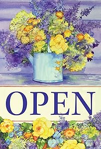 Toland Home Garden Open Watering Can 12.5 x 18 Inch Decorative Spring Flower Business Sign Double Sided Garden Flag