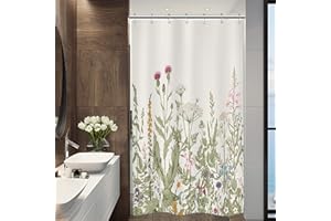Riyidecor Stall Wildflower Small Half Shower Curtain 36Wx72H Inch Farmhouse Flower Botanical Floral Plant Herbs Vintage Decor Bathroom Windows Fabric Polyester Waterproof 7 Pack Plastic Hooks