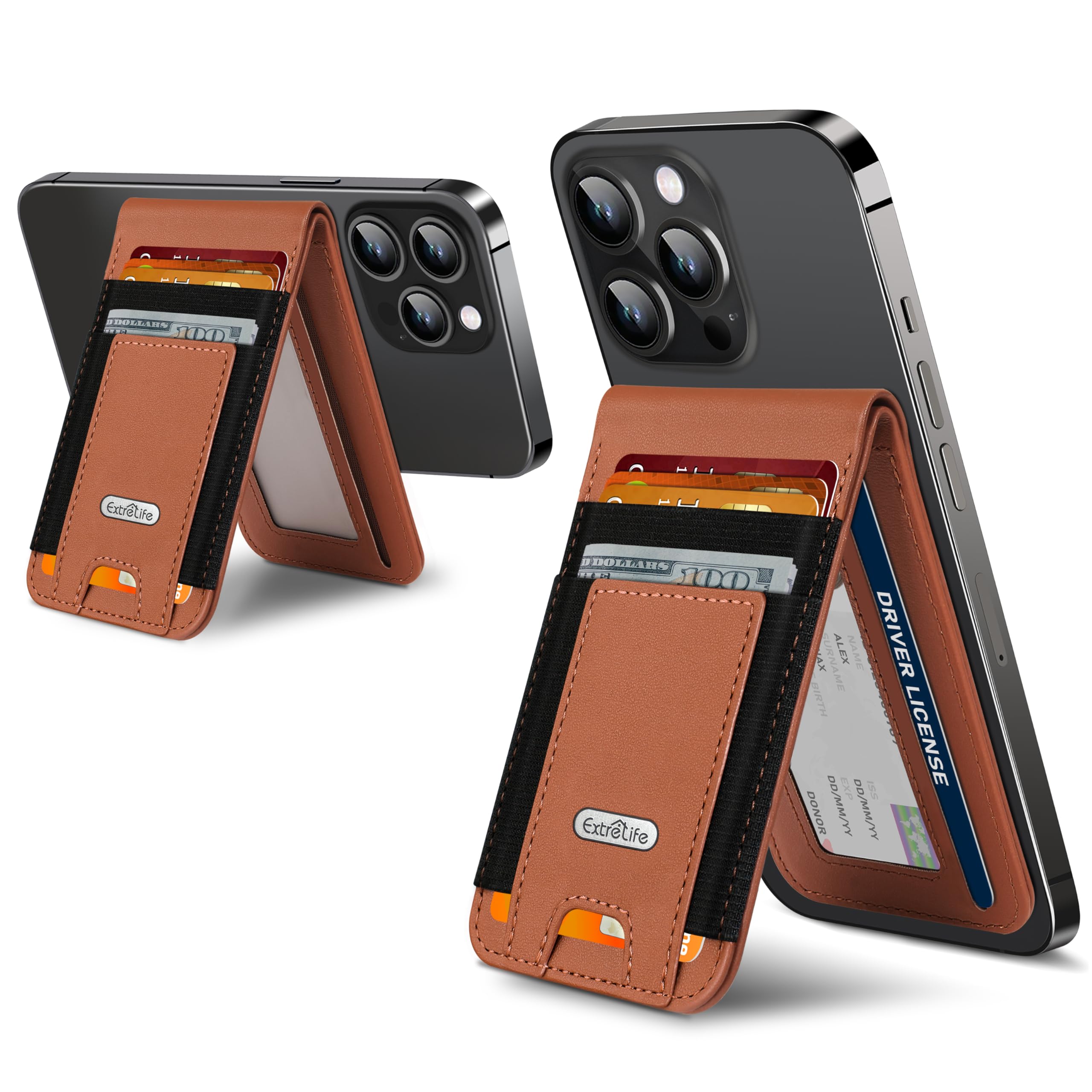 For Magsafe Wallet Stand, Magnetic Wallet for iPhone 17/16/15/14/13/12 Series, for iPhone Walletwith Adjustable Stand, ID Window, 4 Card Slots, 10 Cards Holder, Vegan Leather, RFID Blocking, Brown