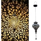 Solar Lanterns Outdoor Waterproof, Hanging Solar Lights for Outside, Metal LED Decorative Lanterns Garden Decor Gifts for Wom