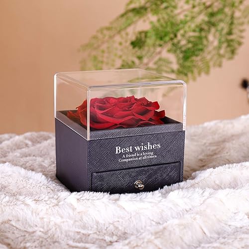 Preserved Real Rose Drawer with I Love You Necklace 100 Languages