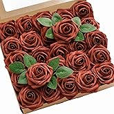 Ling's moment Fall Artificial Flowers 25Pcs Amber Roses Decor w/Stems,3" Real Touch DIY Foam Floral for Wedding Bouquet/Centerpieces, Outdoors Party Backdrop, Room/Table, and Garden/Pot Decorations