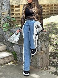 Angsuttc Womens Jeans with Patchwork Stripes High