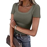 ANRABESS Women Short Sleeve Tops Scoop Neck Ribbed Knit Slim Fitted Basic Tee Shirt Casual Summer Clothes 2026 Spring Outfits