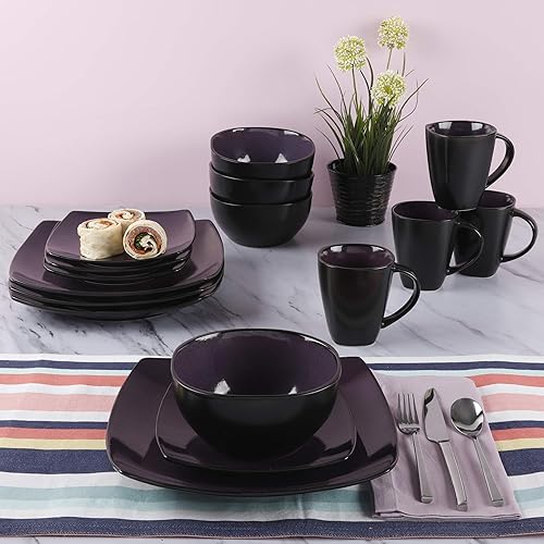 Gibson Soho Lounge Dinnerware set, Square, Purple, Service for