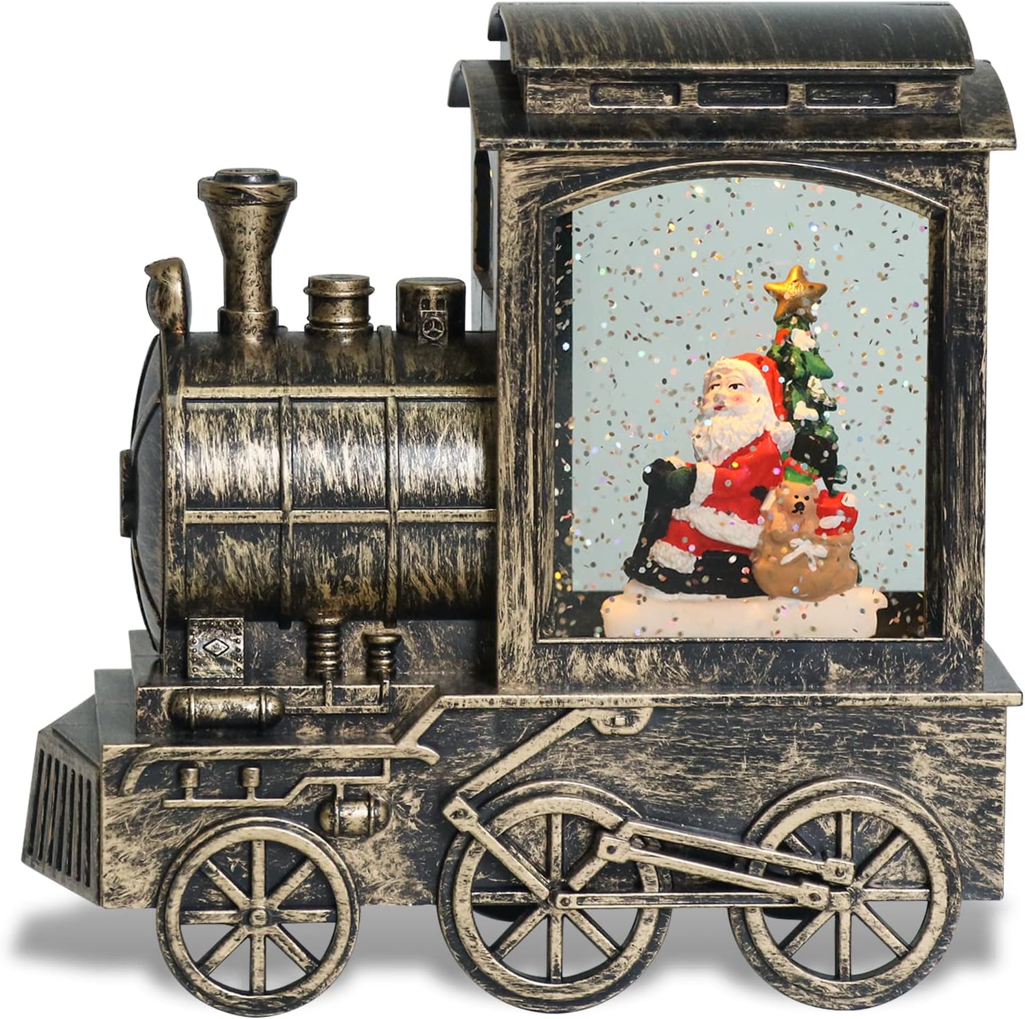Snow Globes - Eldnacele Lighted Musical Christmas Train Snow Globe Lantern with Santa, Battery Operated Water Glittering Lantern with Music and 6H Timer Christmas Table Centerpiece Decoration and Gift