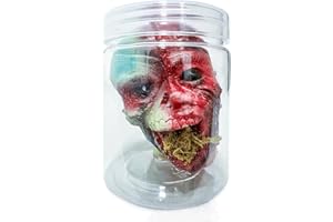 VAULTED SKULLS & CO Mini-Head in a Jar Prop | Scary Severed Head Halloween Decoration Mini | Haunted House Props | Creepy & Spooky Halloween Decor | Small Laboratory Head in Jar | Size 3.25 Inches | Small